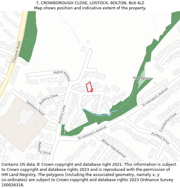 7, CROWBOROUGH CLOSE, LOSTOCK, BOLTON, BL6 4LZ: Location map and indicative extent of plot