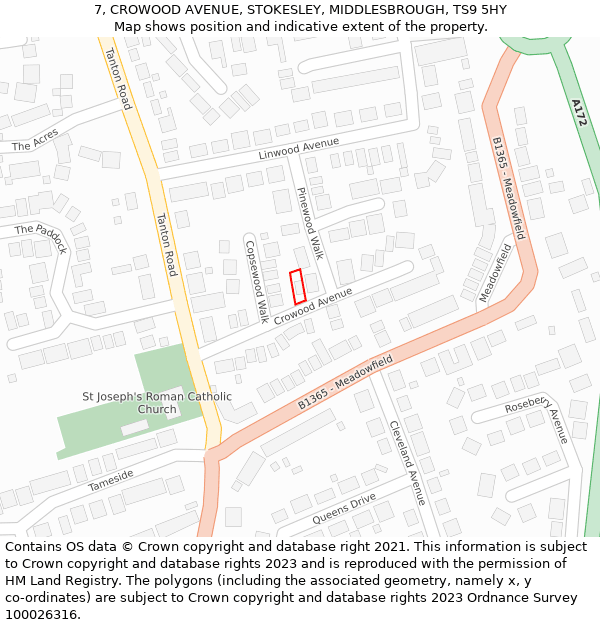 7, CROWOOD AVENUE, STOKESLEY, MIDDLESBROUGH, TS9 5HY: Location map and indicative extent of plot