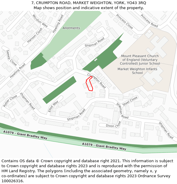 7, CRUMPTON ROAD, MARKET WEIGHTON, YORK, YO43 3RQ: Location map and indicative extent of plot