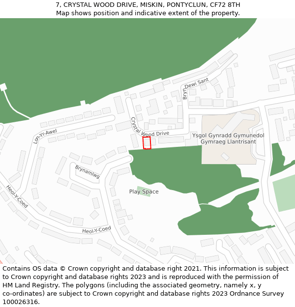 7, CRYSTAL WOOD DRIVE, MISKIN, PONTYCLUN, CF72 8TH: Location map and indicative extent of plot