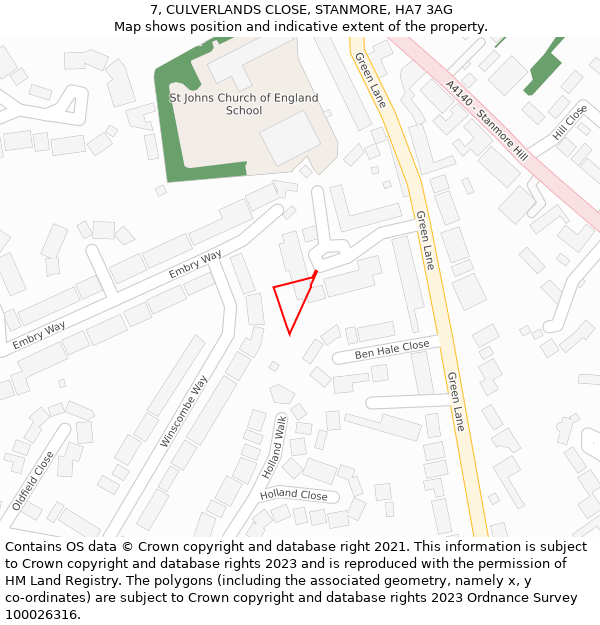 7, CULVERLANDS CLOSE, STANMORE, HA7 3AG: Location map and indicative extent of plot