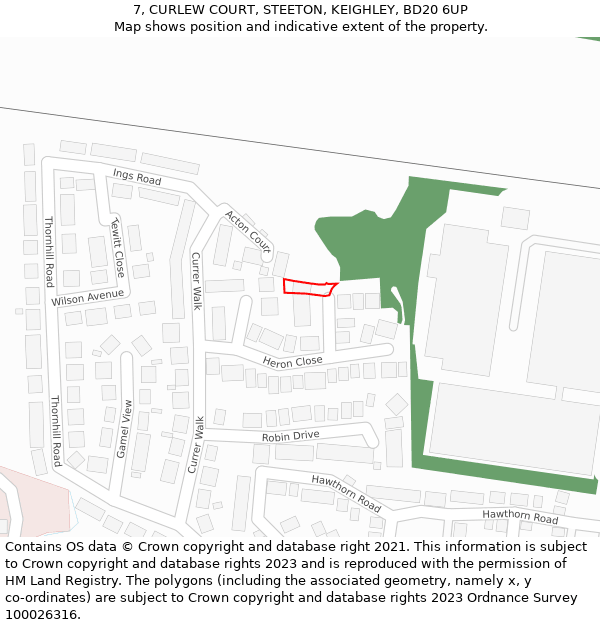 7, CURLEW COURT, STEETON, KEIGHLEY, BD20 6UP: Location map and indicative extent of plot