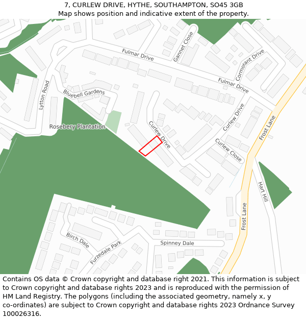 7, CURLEW DRIVE, HYTHE, SOUTHAMPTON, SO45 3GB: Location map and indicative extent of plot