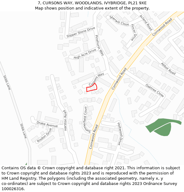 7, CURSONS WAY, WOODLANDS, IVYBRIDGE, PL21 9XE: Location map and indicative extent of plot