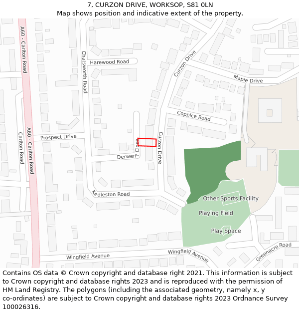 7, CURZON DRIVE, WORKSOP, S81 0LN: Location map and indicative extent of plot