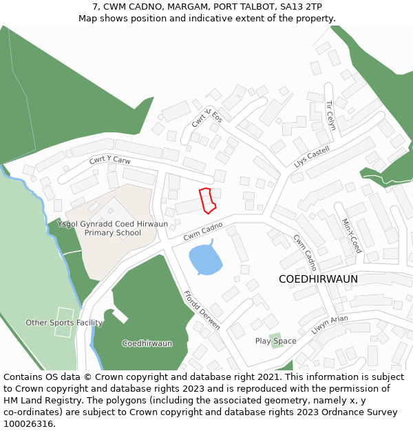 7, CWM CADNO, MARGAM, PORT TALBOT, SA13 2TP: Location map and indicative extent of plot