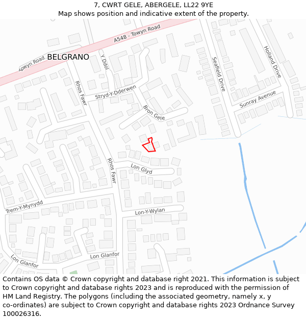 7, CWRT GELE, ABERGELE, LL22 9YE: Location map and indicative extent of plot