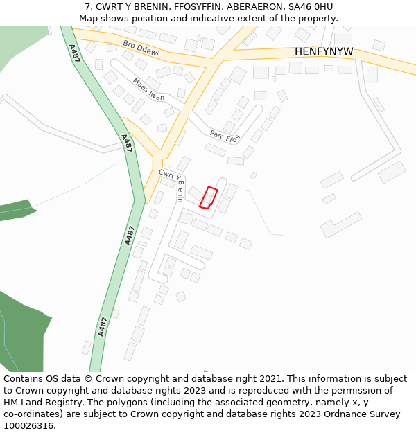 7, CWRT Y BRENIN, FFOSYFFIN, ABERAERON, SA46 0HU: Location map and indicative extent of plot