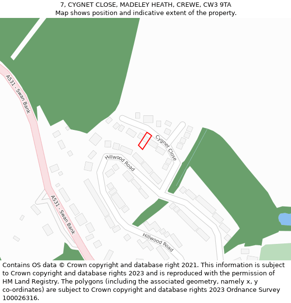 7, CYGNET CLOSE, MADELEY HEATH, CREWE, CW3 9TA: Location map and indicative extent of plot