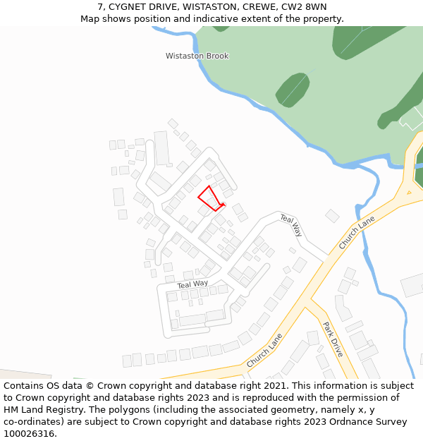 7, CYGNET DRIVE, WISTASTON, CREWE, CW2 8WN: Location map and indicative extent of plot