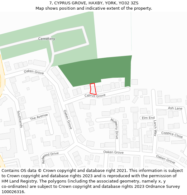 7, CYPRUS GROVE, HAXBY, YORK, YO32 3ZS: Location map and indicative extent of plot