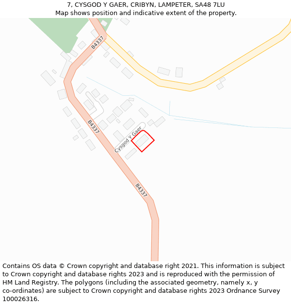 7, CYSGOD Y GAER, CRIBYN, LAMPETER, SA48 7LU: Location map and indicative extent of plot