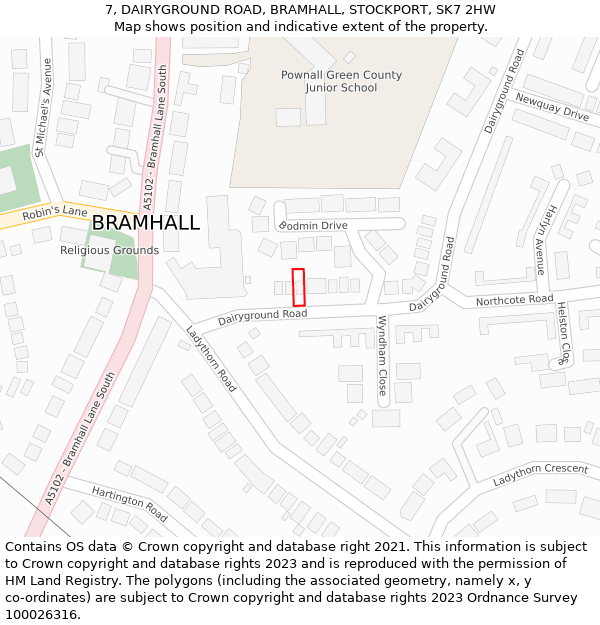 7, DAIRYGROUND ROAD, BRAMHALL, STOCKPORT, SK7 2HW: Location map and indicative extent of plot
