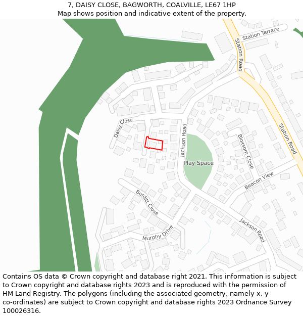 7, DAISY CLOSE, BAGWORTH, COALVILLE, LE67 1HP: Location map and indicative extent of plot