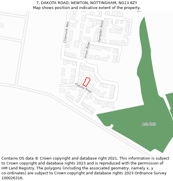 7, DAKOTA ROAD, NEWTON, NOTTINGHAM, NG13 8ZY: Location map and indicative extent of plot