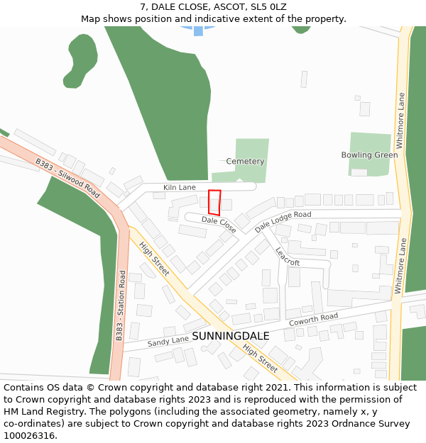 7, DALE CLOSE, ASCOT, SL5 0LZ: Location map and indicative extent of plot