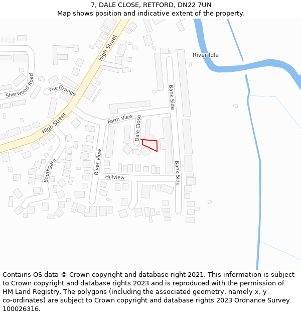 7, DALE CLOSE, RETFORD, DN22 7UN: Location map and indicative extent of plot