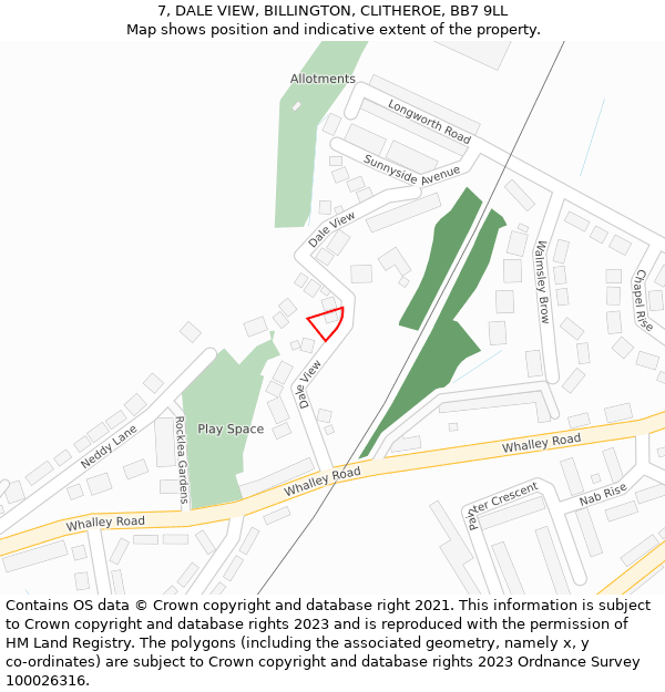 7, DALE VIEW, BILLINGTON, CLITHEROE, BB7 9LL: Location map and indicative extent of plot