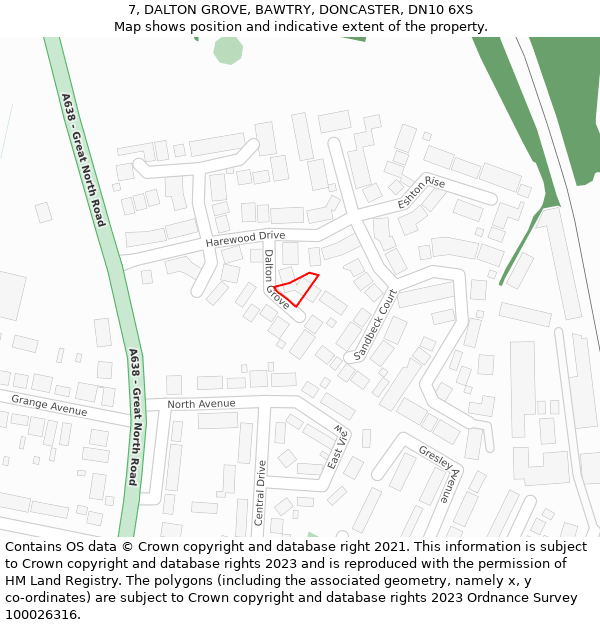 7, DALTON GROVE, BAWTRY, DONCASTER, DN10 6XS: Location map and indicative extent of plot