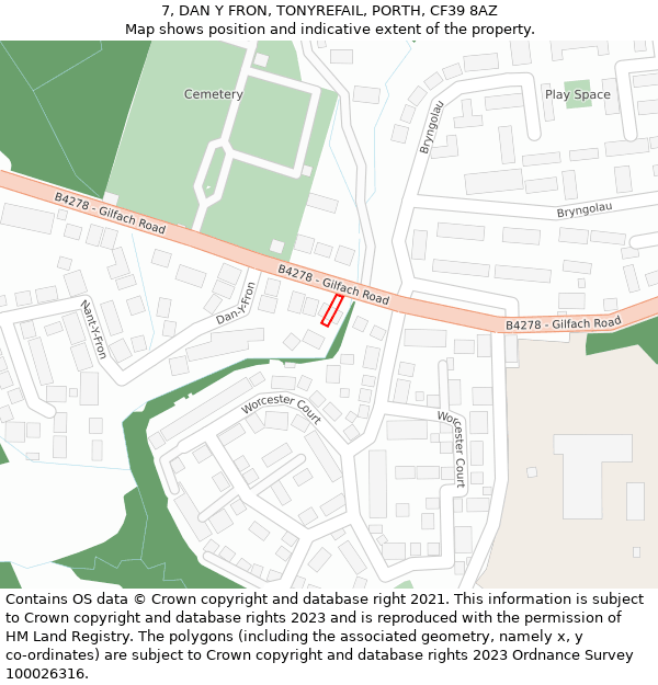 7, DAN Y FRON, TONYREFAIL, PORTH, CF39 8AZ: Location map and indicative extent of plot