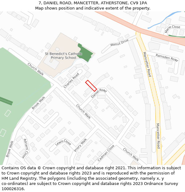 7, DANIEL ROAD, MANCETTER, ATHERSTONE, CV9 1PA: Location map and indicative extent of plot