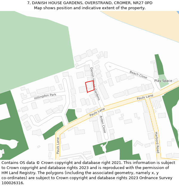 7, DANISH HOUSE GARDENS, OVERSTRAND, CROMER, NR27 0PD: Location map and indicative extent of plot