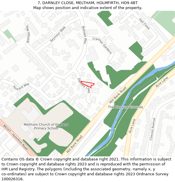 7, DARNLEY CLOSE, MELTHAM, HOLMFIRTH, HD9 4BT: Location map and indicative extent of plot