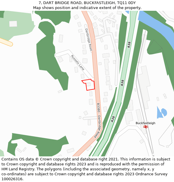 7, DART BRIDGE ROAD, BUCKFASTLEIGH, TQ11 0DY: Location map and indicative extent of plot
