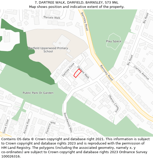 7, DARTREE WALK, DARFIELD, BARNSLEY, S73 9NL: Location map and indicative extent of plot