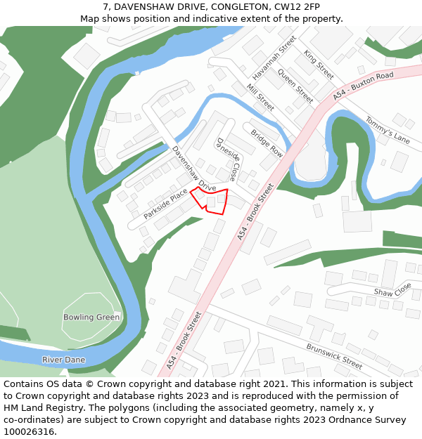 7, DAVENSHAW DRIVE, CONGLETON, CW12 2FP: Location map and indicative extent of plot