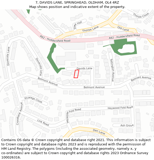 7, DAVIDS LANE, SPRINGHEAD, OLDHAM, OL4 4RZ: Location map and indicative extent of plot