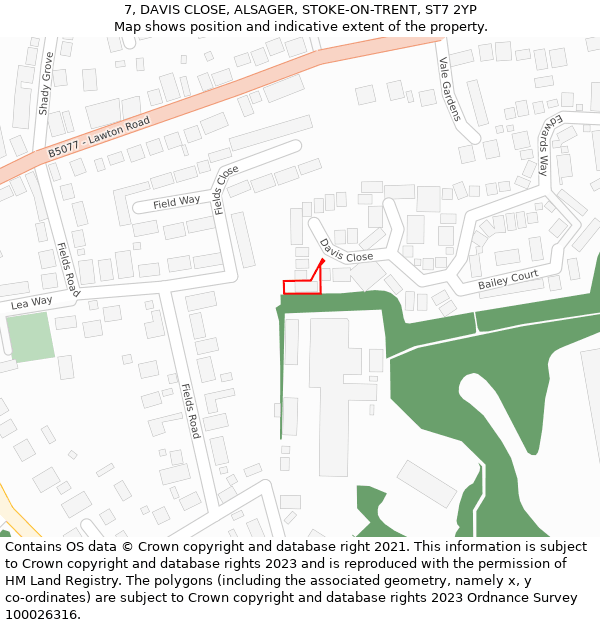 7, DAVIS CLOSE, ALSAGER, STOKE-ON-TRENT, ST7 2YP: Location map and indicative extent of plot