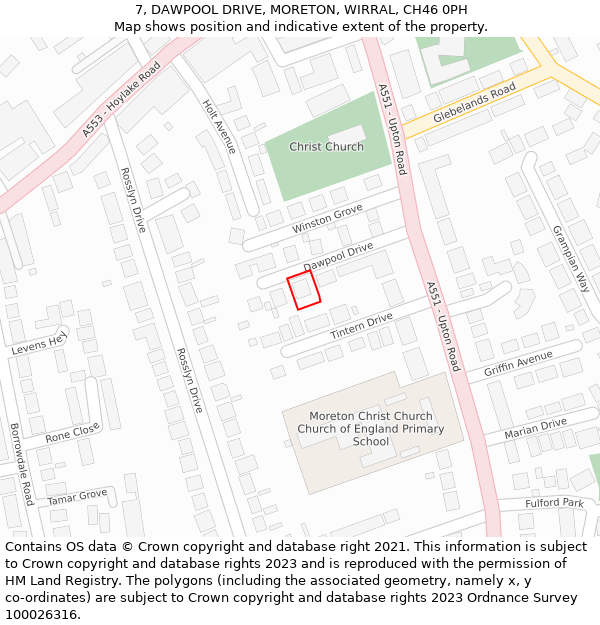 7, DAWPOOL DRIVE, MORETON, WIRRAL, CH46 0PH: Location map and indicative extent of plot