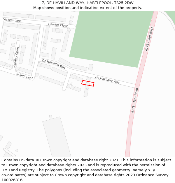 7, DE HAVILLAND WAY, HARTLEPOOL, TS25 2DW: Location map and indicative extent of plot