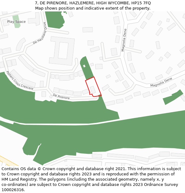 7, DE PIRENORE, HAZLEMERE, HIGH WYCOMBE, HP15 7FQ: Location map and indicative extent of plot