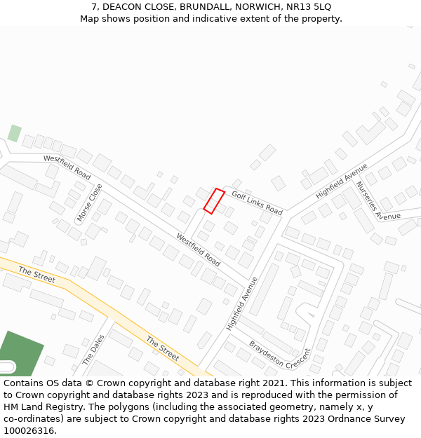 7, DEACON CLOSE, BRUNDALL, NORWICH, NR13 5LQ: Location map and indicative extent of plot