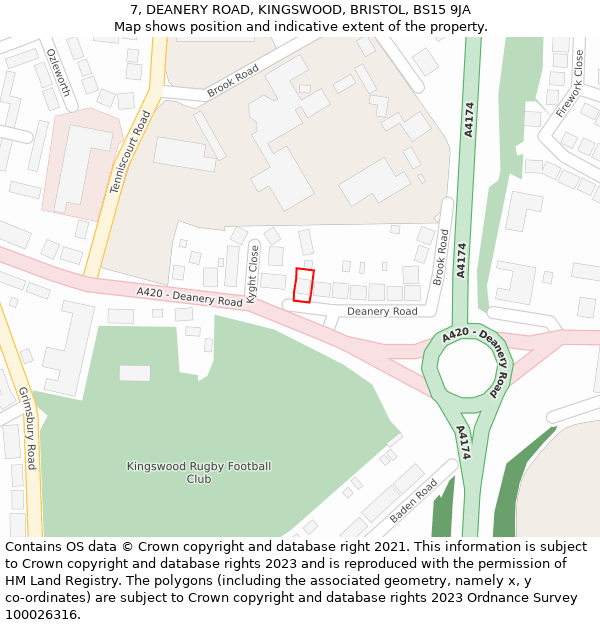 7, DEANERY ROAD, KINGSWOOD, BRISTOL, BS15 9JA: Location map and indicative extent of plot