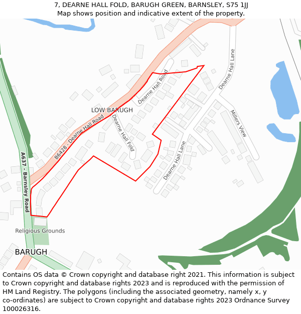 7, DEARNE HALL FOLD, BARUGH GREEN, BARNSLEY, S75 1JJ: Location map and indicative extent of plot