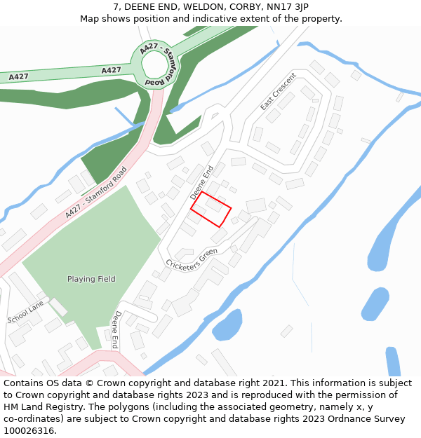 7, DEENE END, WELDON, CORBY, NN17 3JP: Location map and indicative extent of plot