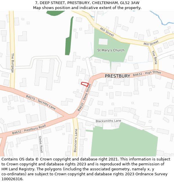 7, DEEP STREET, PRESTBURY, CHELTENHAM, GL52 3AW: Location map and indicative extent of plot