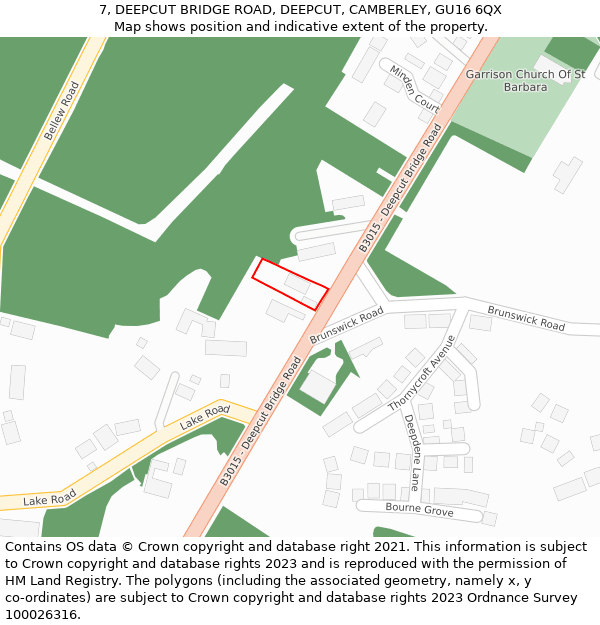 7, DEEPCUT BRIDGE ROAD, DEEPCUT, CAMBERLEY, GU16 6QX: Location map and indicative extent of plot