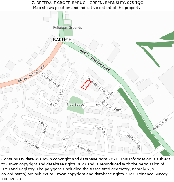 7, DEEPDALE CROFT, BARUGH GREEN, BARNSLEY, S75 1QG: Location map and indicative extent of plot