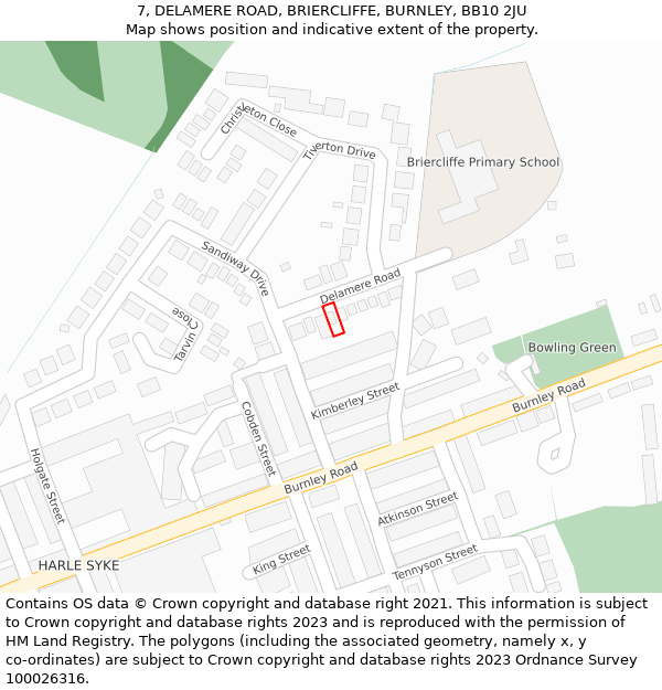 7, DELAMERE ROAD, BRIERCLIFFE, BURNLEY, BB10 2JU: Location map and indicative extent of plot
