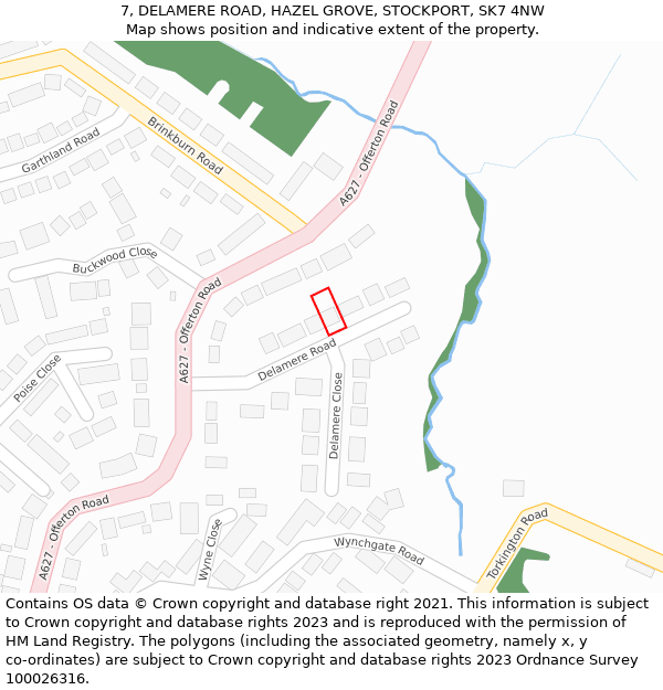 7, DELAMERE ROAD, HAZEL GROVE, STOCKPORT, SK7 4NW: Location map and indicative extent of plot