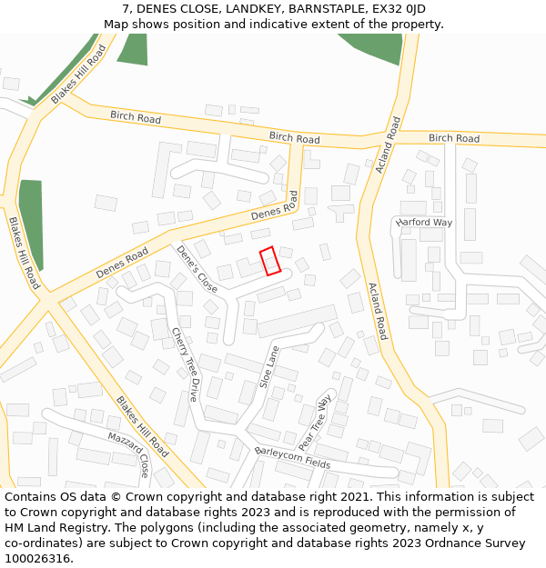 7, DENES CLOSE, LANDKEY, BARNSTAPLE, EX32 0JD: Location map and indicative extent of plot