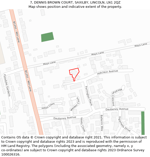 7, DENNIS BROWN COURT, SAXILBY, LINCOLN, LN1 2QZ: Location map and indicative extent of plot
