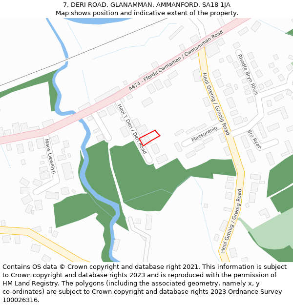 7, DERI ROAD, GLANAMMAN, AMMANFORD, SA18 1JA: Location map and indicative extent of plot