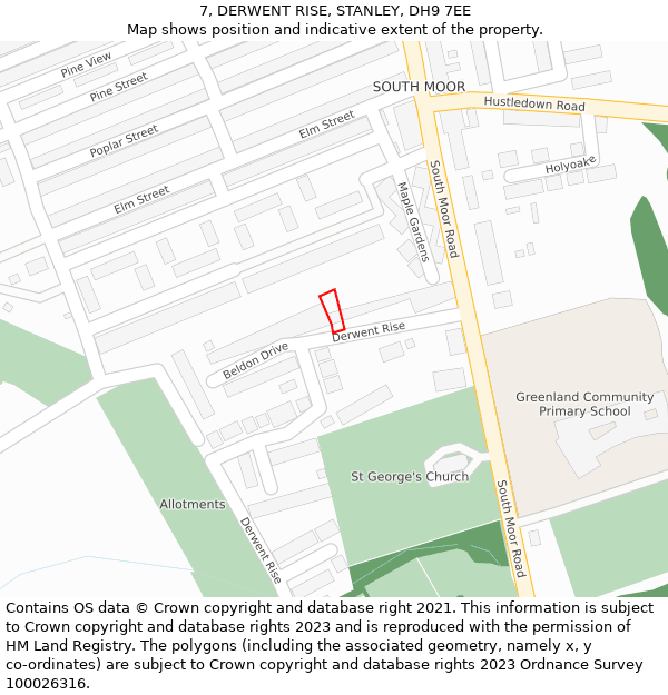 7, DERWENT RISE, STANLEY, DH9 7EE: Location map and indicative extent of plot