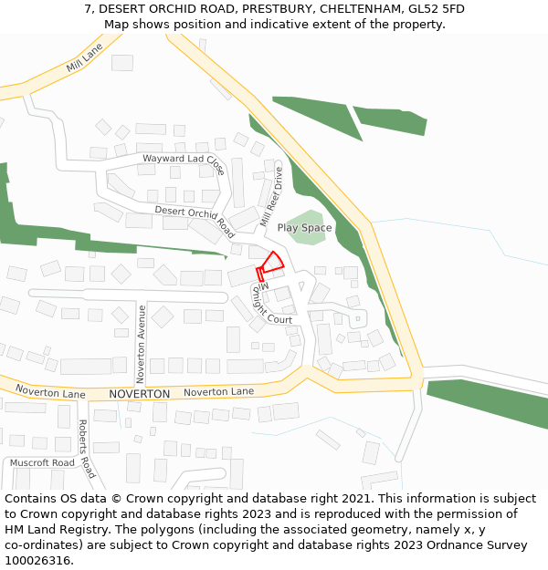 7, DESERT ORCHID ROAD, PRESTBURY, CHELTENHAM, GL52 5FD: Location map and indicative extent of plot