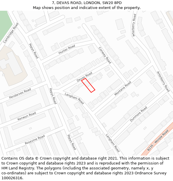 7, DEVAS ROAD, LONDON, SW20 8PD: Location map and indicative extent of plot